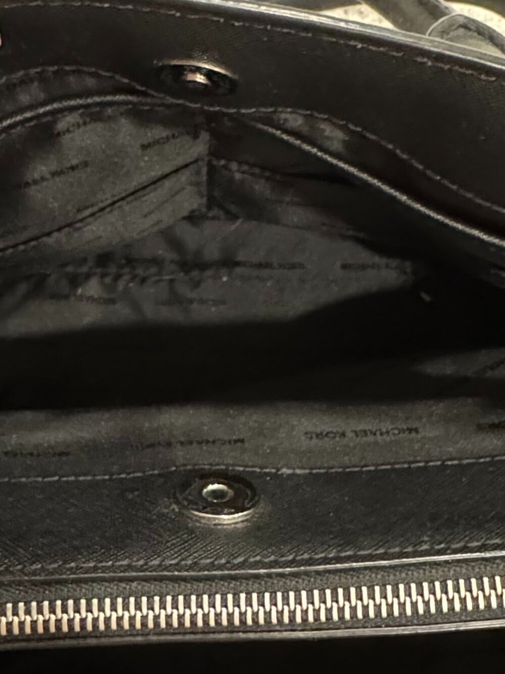 Michael Kors Saffiano Leather Satchel Two-Tone Black & Gray Crossbody Purse - Picture 10 of 11